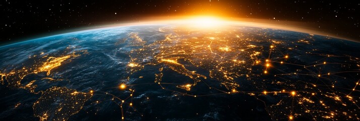 Vibrant Cityscape at Night with Illuminated Skyscrapers and Busy Traffic Flowing Beneath Starry Sky