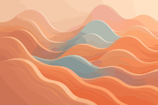 Illustration abstract layered palette pastel hills wave shapes conveying clay modern motion