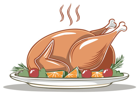 roasted turkey on plate, food, thanksgiving clip art preview