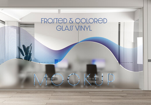 Frosted And Colored Glass Vinyl Office Mockup