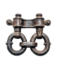 Old metal hinge/link with rusty, circular joints
