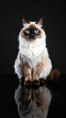 Creamy Point Ragdoll Cat Posing Elegantly Against Black Background