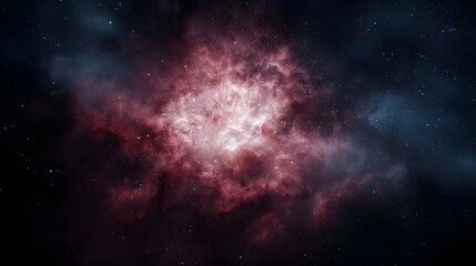 Fototapeta premium A luminous vibrant nebula with swirling red and pink gas clouds and distant stars in deep space