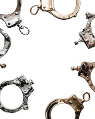Antique handcuffs circling. Dark background, metal texture details