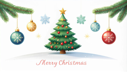 Merry christmas tree decoration ornament banner background card illustration