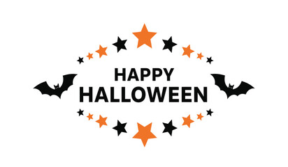 Happy halloween festive graphic design with bats stars and celebratory typography perfect for seasonal decorations and greetings isolated on white background