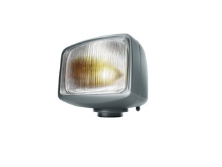 Rectangular headlight assembly, clear lens, yellow bulb, gray casing