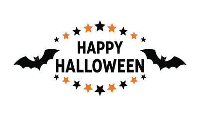 Spooky happy halloween message with bats and star decorations festive seasonal greeting for celebrations and parties isolated on white background