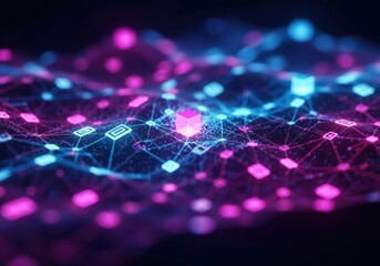 a purple and blue abstract background with a cube in the middle