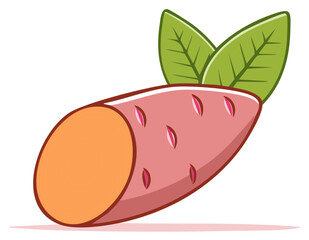 Obraz premium Sweet potato illustration with leaves, healthy food, cartoon style
