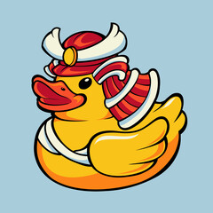 Duck toy with a samurai helmet