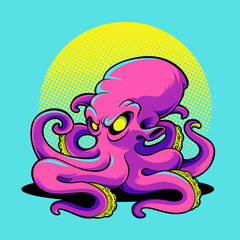 Angry octopus character cartoon