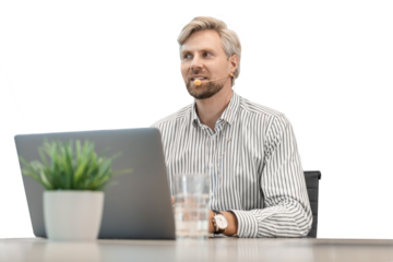 Portrait of call center worker . Smiling customer support operator at work on a transparent background