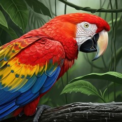 A colorful parrot sitting on a branch in the jungle