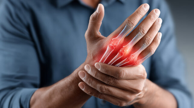 Rheumatoid and arthritis concept ,Hand pain joint inflammation arthritis rheumatoid tendon swelling ache male