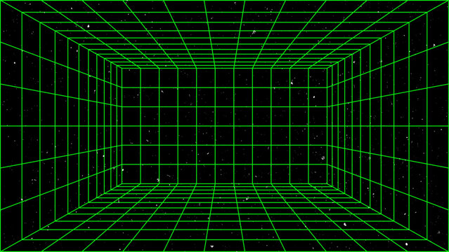 3D wireframe perspective grid room template design vector illustration background. Empty three dimensional virtual room perspective wireframe grid geometric sketch. Cyber virtual line interior frame.