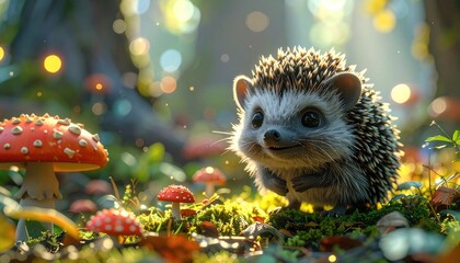 Cute Hedgehog in Magical Forest Setting