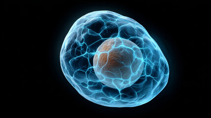 Vitro Fertilization concept ,embryo cell glowing blue black macro science biology microscopic healthcare medical