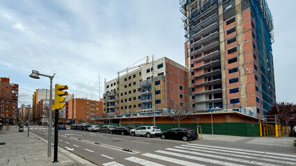 Urban tapestry of skyscrapers in transition, echoing ephemeral growth dreams on Dia de la...