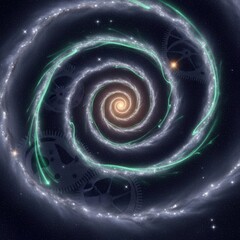 A spiral of gears in the middle of a black hole
