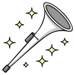 Cartoon illustration of a musical instrument with sparkling stars