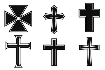 Vector image of a Christian cross silhouette in various styles. Concept of Orthodoxy and faith. Element for your design.