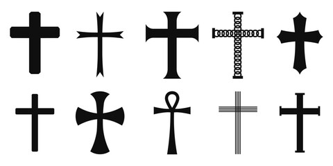 Vector image of a Christian cross silhouette in various styles. Concept of Orthodoxy and faith. Element for your design.