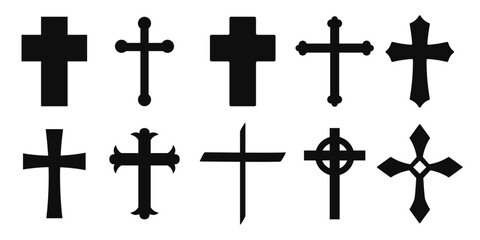 Vector image of a Christian cross silhouette in various styles. Concept of Orthodoxy and faith. Element for your design.