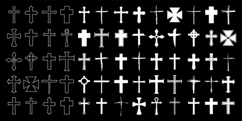Vector image of a Christian cross silhouette in various styles. Concept of Orthodoxy and faith. Element for your design.