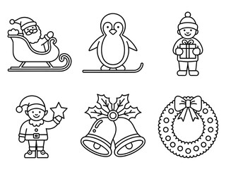 Collection of black and white christmas icons and decorations, Hand Drawn Black and White Christmas Illustrations Set with Various Elements and Styles