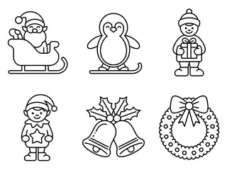 Collection of black and white christmas icons and decorations, Hand Drawn Black and White Christmas Illustrations Set with Various Elements and Styles