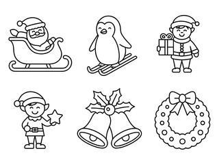 Collection of black and white christmas icons and decorations, Hand Drawn Black and White Christmas Illustrations Set with Various Elements and Styles