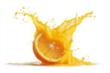 Orange Juice Burst. Isolated Slice Colliding with Splash on White Backlit Background