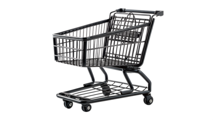 Empty Black Wire Miniature Shopping Cart, Side View, E-commerce Symbol