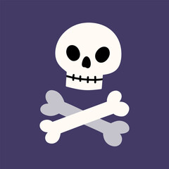 Cute Halloween skull and crossbones illustration. Hand-drawn vector illustration in a flat style. Perfect for spooky holiday decorations, cards or digital stickers.