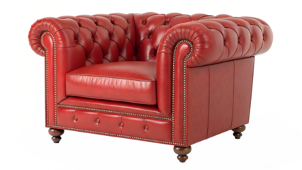 Red Chesterfield Armchair, Classic Tufted Leather Club Chair, Furniture