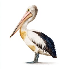 Obraz premium Pelican Hand Drawn. Watercolor Illustration of Beautiful Australian Avian Wildlife