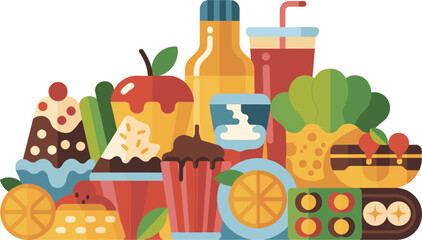 Abundant unhealthy food items piled together representing a lifestyle choice or temptation