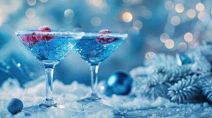 snowflakes Shaped Glasses with blue Cocktail 