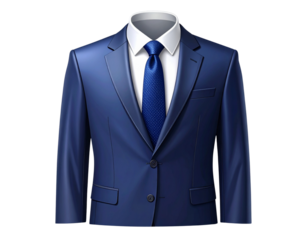 - Classic Business Suit with Blue Tie, Front View, isolated on transparent background