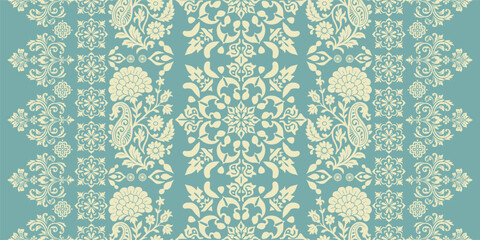 floral pattern vintage ethnic modern embroidery texture boho design vector illustration hand drawn pink flower motif branches leaves wallpaper seamless background border.