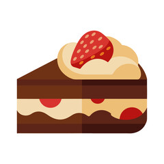 A slice of chocolate cake with strawberry vector illustration A sweet dessert for a bakery shop or birthday party menu
