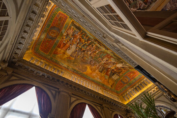 GENOA, ITALY, SEPTEMBER 14, 2024 -  The wonderful frescoed ceiling of Angelo Giovanni Spinola palace in Genoa, Italy