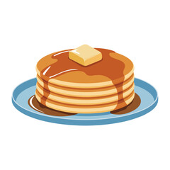 A tasty stack of breakfast pancakes with butter and maple syrup Sweet brunch food vector illustration for a cafe menu design