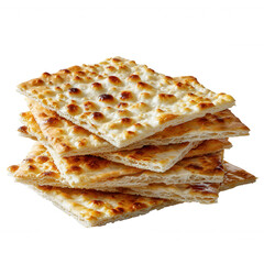 Fototapeta premium Stack of baked italian savory flatbread with golden brown crust on layer transparent background