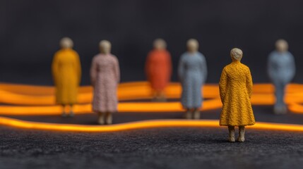 Obraz premium Connecting modern office figurines through glowing pathways a hybrid standard visualization