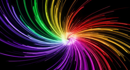 Obraz premium Vibrant Rainbow Swirl Abstract Background Dynamic Light Streaks Exploding from Center Psychedelic Energy Burst Colorful Motion Graphics