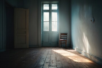 A quiet empty room glowing with memories that never happened.