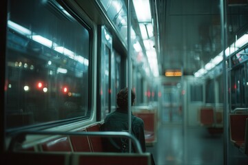 Fototapeta premium A lone traveler sitting in an empty subway, surrounded by echoes of silence.