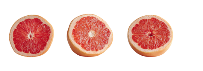 Three grapefruit slices on black background